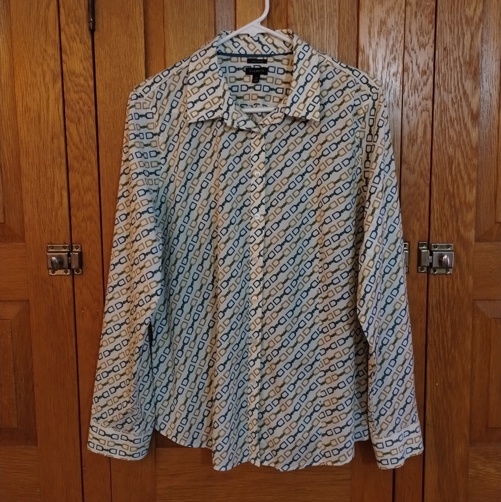 Talbots wrinkle resist equestrian bit and bridles button down long sleeve blouse